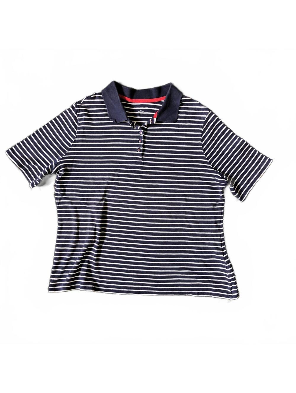 Appleseed's Navy Blue and White Striped Polo Shirt Size PL